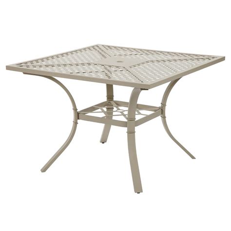 This selection of outdoor restaurant tables comes in melamine, aluminum, metal, composite, and resin materials. Hampton Bay Mix and Match Round Metal Outdoor Dining Table ...