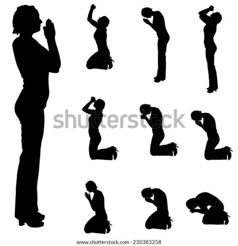 Vector Silhouette Woman Praying On White Vector De Stock Libre De
