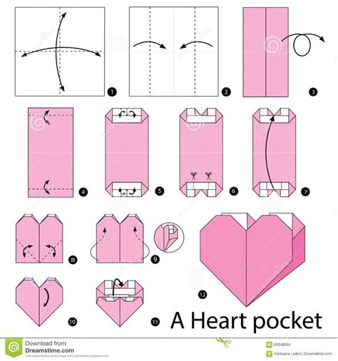 Illustration About Illustration Step By Step Of Heart Pocket Origami