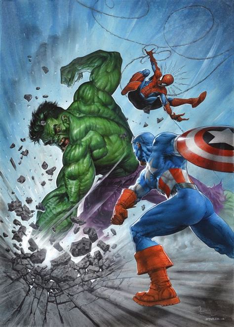 Hulk Vs Captain America And Spider Man Fan Art By Greg Staples