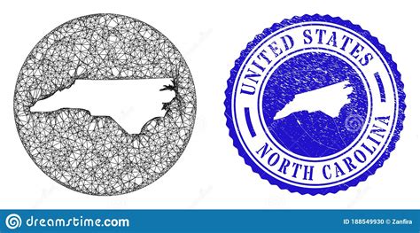 Mesh Net Hole North Carolina State Map And Distress Circle Stamp Seal