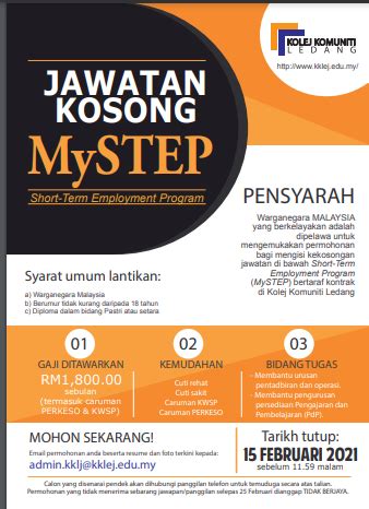 Download lagu jawatan kosong di kolej komuniti kok lanas peluang 12.54mb dan streaming kumpulan lagu jawatan kosong di kolej komuniti hasil diatas adalah hasil pencarian dari anda jawatan kosong di kolej komuniti kok lanas peluang mp3 dan menurut kami yang paling cocok. Jawatan Kosong Kolej Komuniti Ledang • Jawatan Kosong Terkini