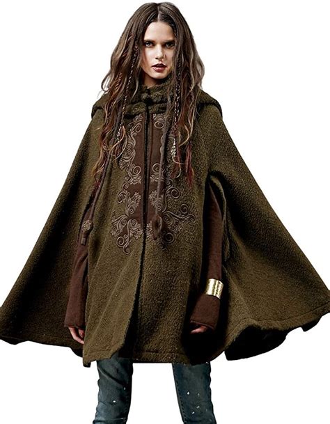 Artka Womens Hooded Wool Blend Cape Coat With Vintage Embroidery