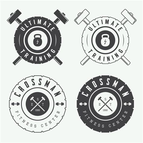 Set Of Gym Logos Labels And Slogans In Vintage Style 12610284 Vector