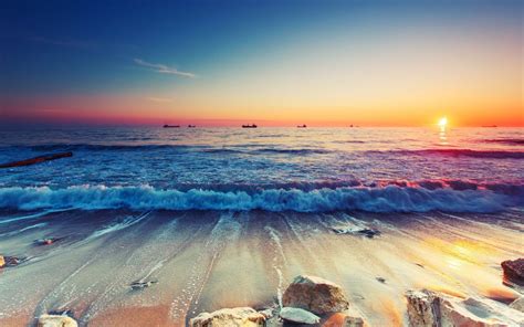 Sunset Sandy Beach Sparkling Waves Ultra Hd 4k Resolution Wallpapers 3840x2160