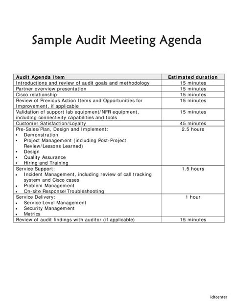 Audit Meeting Agenda Template