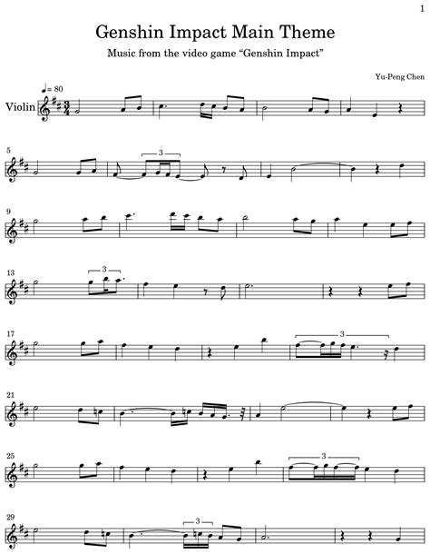 Genshin Impact Main Theme Sheet Music For Violin