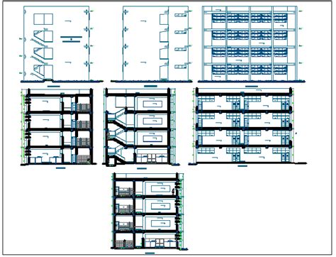 Elevation And Different Axis Section View For Law Collage Building Dwg