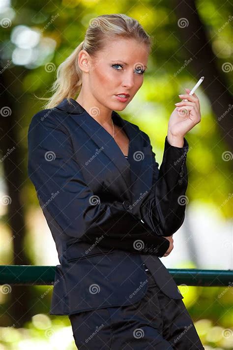 Young Business Woman Smoking Cigarette Stock Image Image Of Adult
