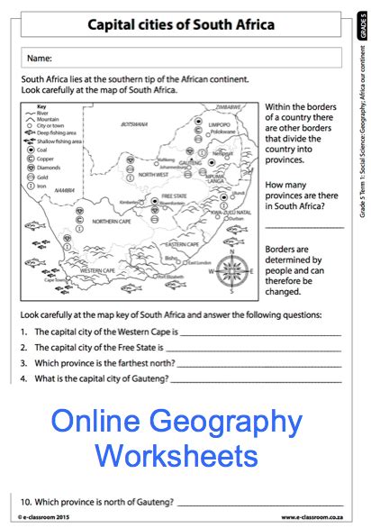 Image Result For South Africa Worksheets On Province For Grade 4