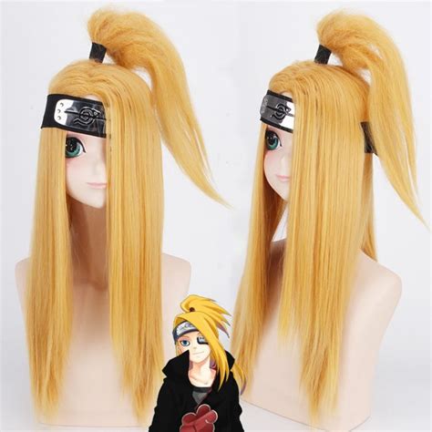 Naruto Akatsuki Deidara Long Yellow Synthetic Hair Cosplay Wig Rykamall