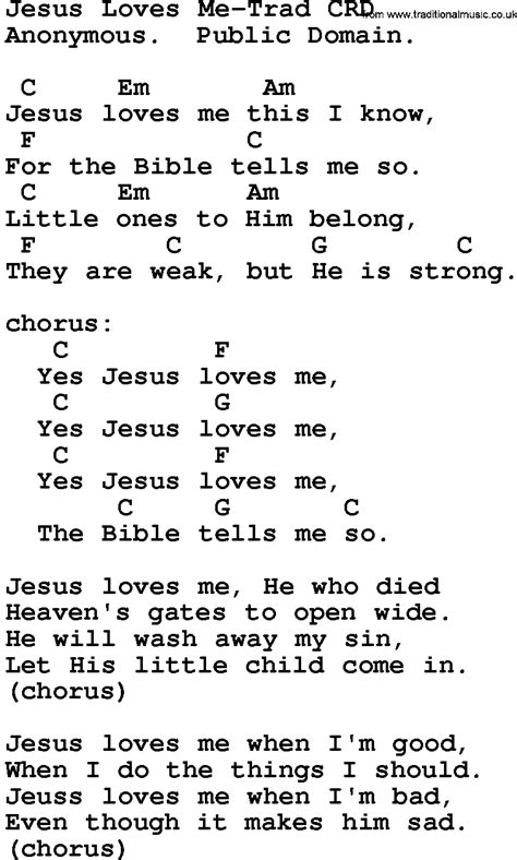 Gospel Song Jesus Loves Me Trad Lyrics And Chords