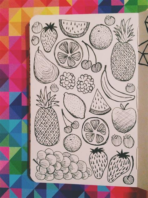 Doodle doesn't follow any specific guidelines, it's an art which resembles more like a scribbling or following the same patterns. Fruit! Doodled in my moleskine sketchbook with micron pens ...