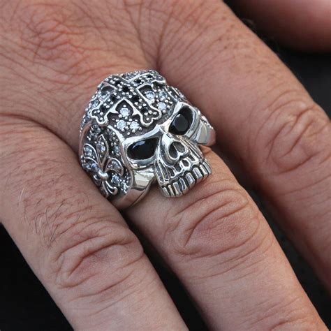 Skull Ring For Men 925 Sterling Silver And Cz Size 8 To 15 Vy Jewelry
