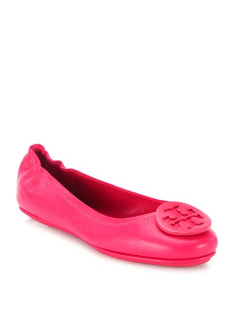 Tory Burch Minnie Leather Ballet Flats In Pink Lyst