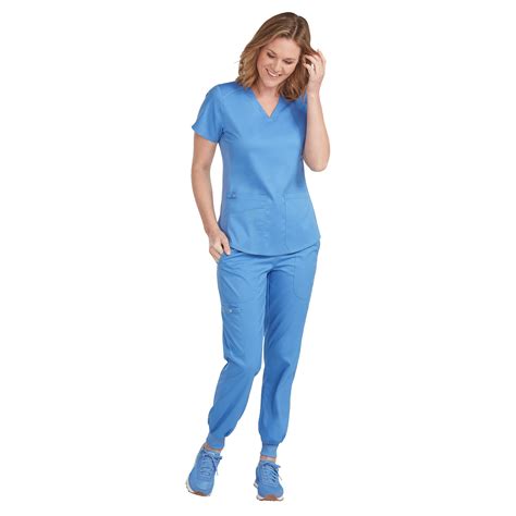 Med Couture New Touch Womens V Neck Shirttail Scrub Top And Jogger Yoga