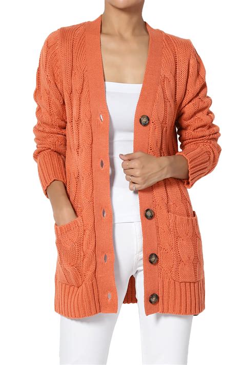 Themogan Womens S~3x Cozy Button Down V Neck Cable Knit Sweater Cardigan W Pockets