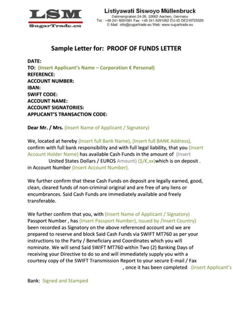 But it also relates to those who are already an existing customer of the bank. Proof Of Funds Letter - Sample printable pdf download
