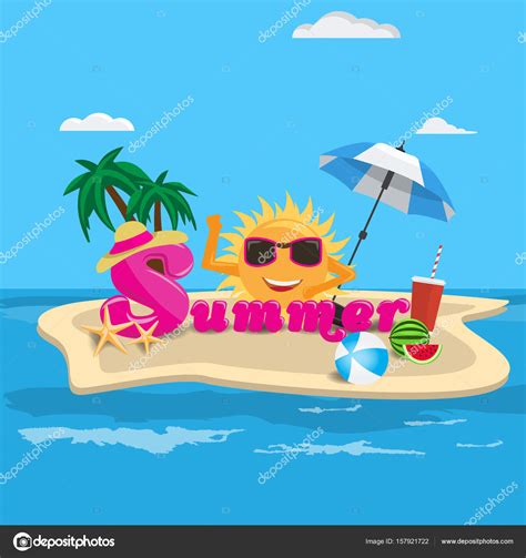 Designer news is where the design community meets. Summer vector banner design concept with summer cartoon calligraphy and beach island with summer ...