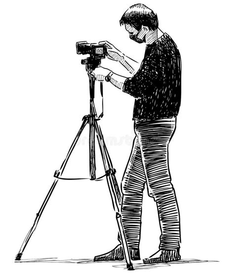 Sketch Of Professional Photographer In Mask Shooting On Camera Stock