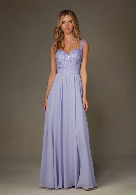Chiffon Bridesmaid Dress With Beaded Bodice And Cap Sleeves Style