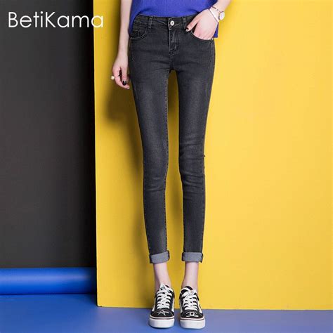 betikama fashion black skinny jeans woman vintage elastic pantacourt femme ete push up jeans