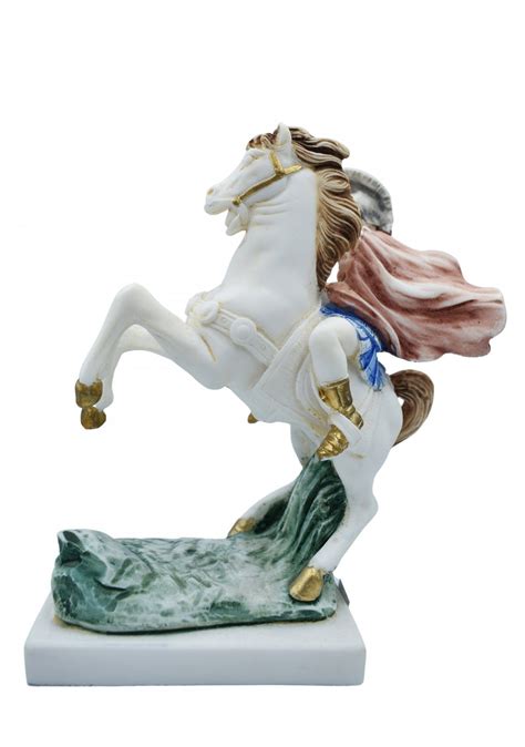 Alexander The Great Riding Bucephalus Alabaster Statue With Color