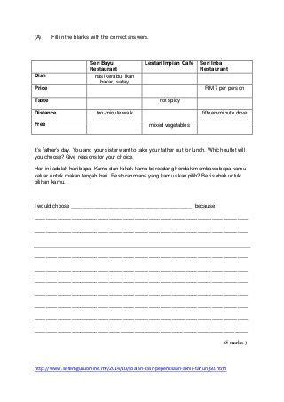Tingkatan 1, soalan bahasa inggeris tahun 2, latihan grammar grammatical tense verb via www.scribd.com. Kertas Soalan Bahasa Inggeris Kertas 2 Tahun 5 KSSR in ...