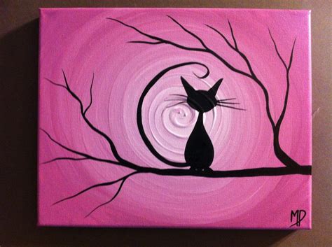 Silhouette Of A Kitty In A Tree Against A Swirling Pink Background