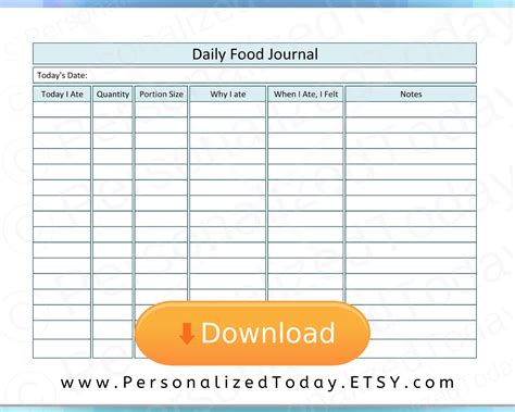 Printable Food Intake Eating Journal PDF Food Journal Tracker | Etsy