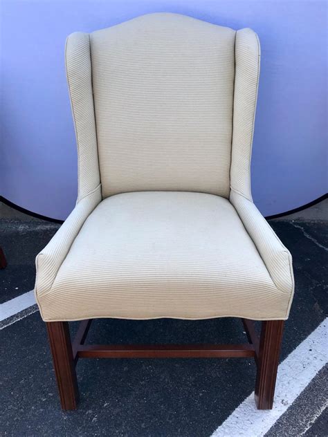 This stunning dining chair will create a flawless dining experience! Set of Eight Custom Cream Upholstered Mahogany Dining ...