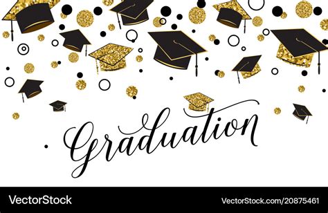 Graduation Word With Graduate Cap Black And Gold Vector Image