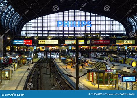 Interior View Of The Main Train Station In Hamburg With The Tracks On