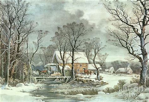 Winter In The Country The Old Grist Mill Painting By Currier And Ives