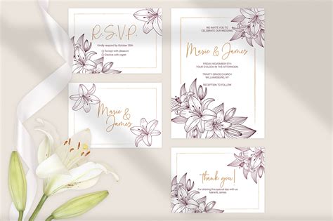 Lilies Wedding Invitation Template Floral Printable Cards