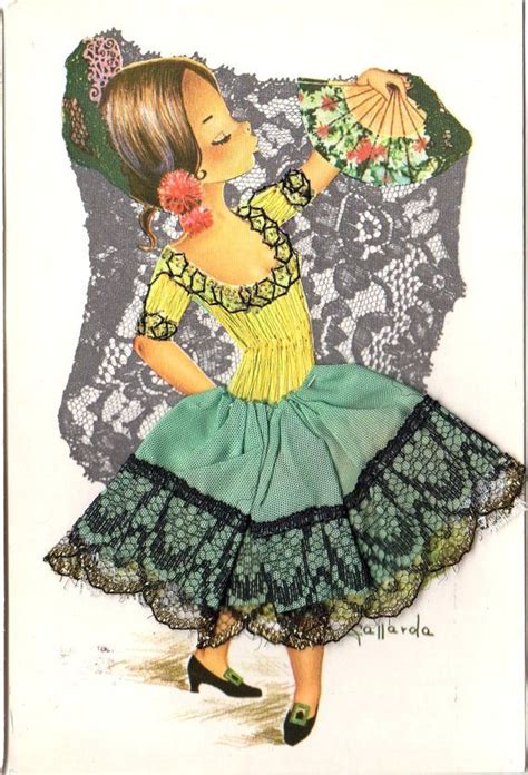 Items Similar To Vintage Hand Embellished Postcard Silk Embroidered Postcard Of Spanish Dancers