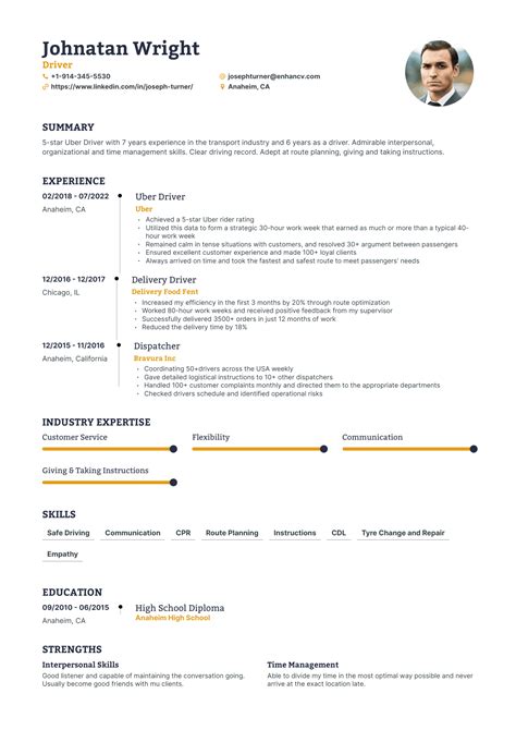 5 Uber Driver Resume Examples & Guide for 2024
