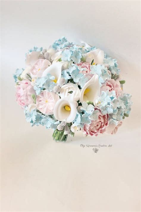 Red & pale ivory rose & peony silk wedding bouquet. Alternative wedding bouquet Keepsake Blue Hydrangea white ...