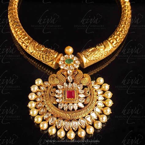 Gold Antique Necklace From Hiya Designer Jewellery South India Jewels