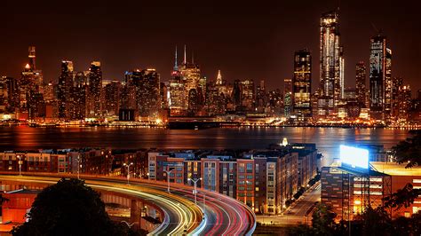 Night View Of New York City Wallpaper Backiee