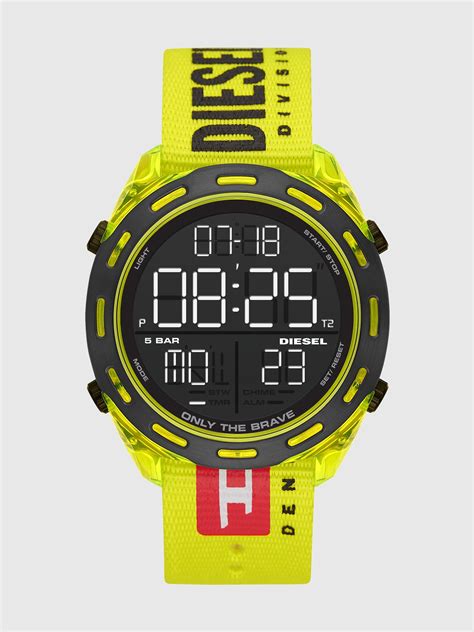 Diesel Synthetic Digital Crusher Yellow Canvas Strap Watch 46mm For Men