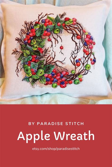 Apple Wreath Cross Stitch Pattern Pdf Embroidery Design Modern Etsy Cross Stitch Cross