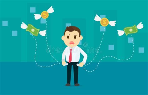 Businessman Losing Money With Dollar And Coins Wing Flying Away Stock