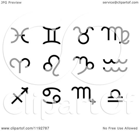 Clipart Of Black And White Astrology Zodiac Signs Royalty Free Vector