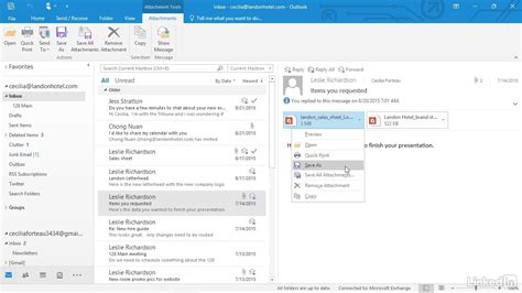 Outlook Open Preview Or Save Email Attachments Youtube