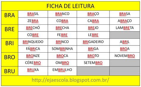 Silabas Complexas Coloridas Para Imprimir Leitura Com