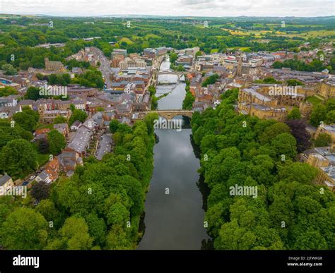 Historic City Center Of Durham Aerial View Including Framwellgate