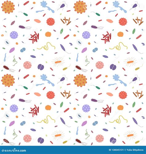 Seamless Background With Different Types Of Bacteria And Viruses On