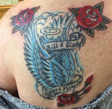 Angel Wings And Roses Pair O Dice Tattoo