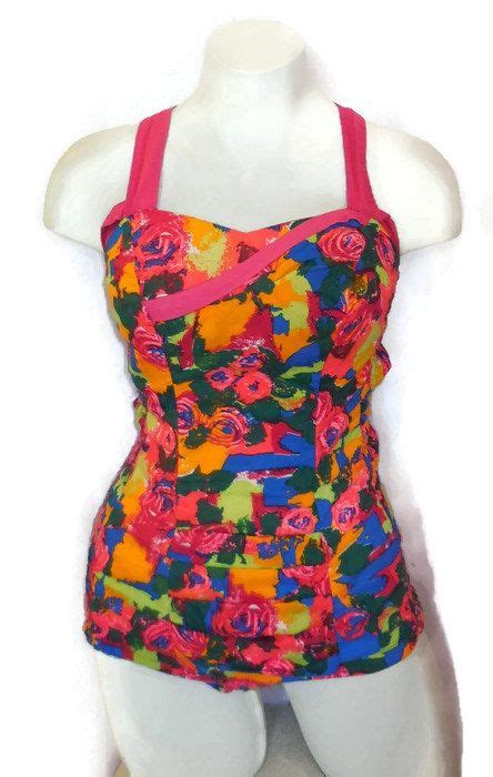 Vintage 1950s Bright Cotton Bathing Suit By Expatriatevintage Abstract